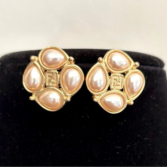FENDI Gold and Ivory Pearl Stud Earrings - Picture 5 of 9